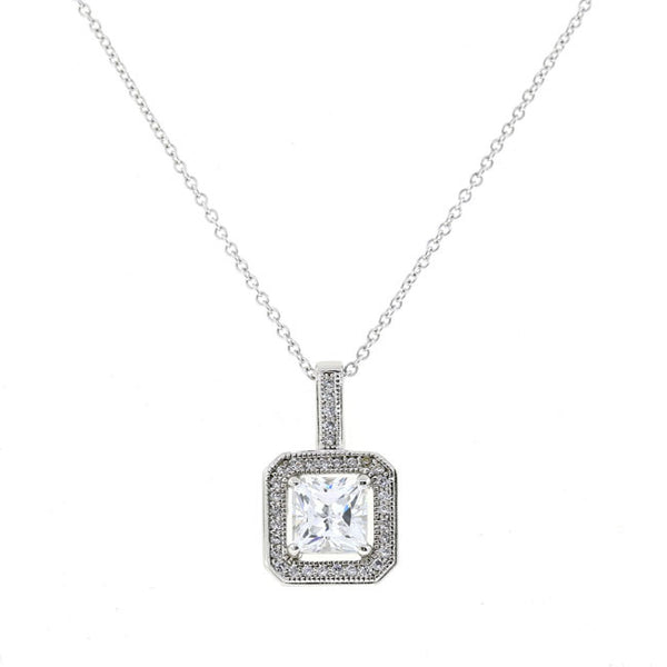 Silver Square CZ Pendant Necklace Travel Jewelry - Bobby Schandra