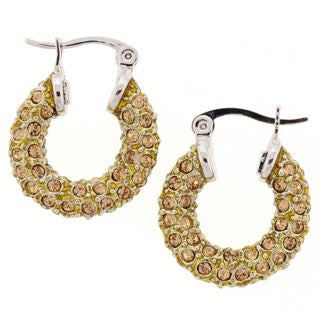 Small Gold Crystal Hoop Earrings Silver Clasp