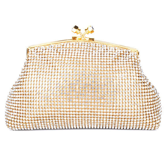 Gold Mesh Swarovski Crystal Evening Clutch