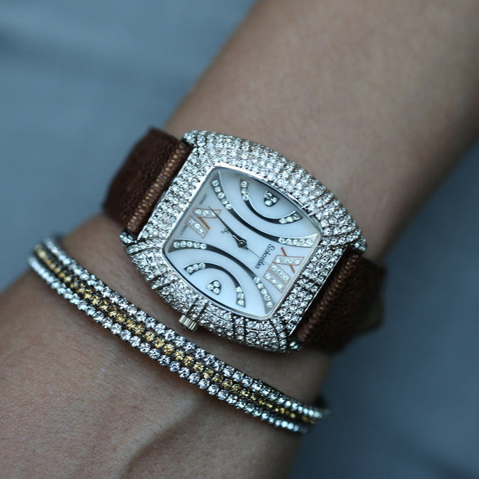 Tank Bling Watch- Swarovski Crystals Mother of Pearl Swarovski crystals