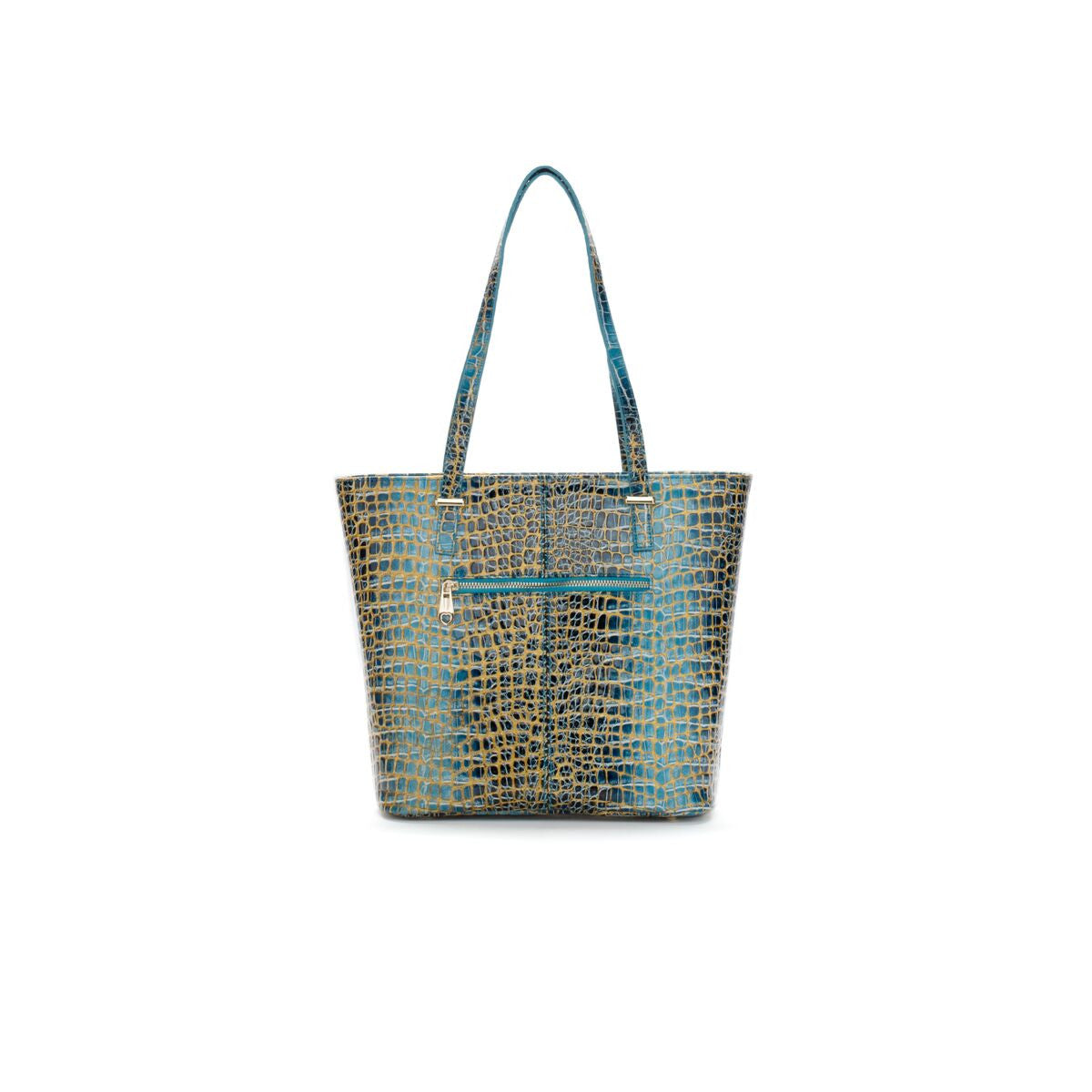 Teal leather tote sales