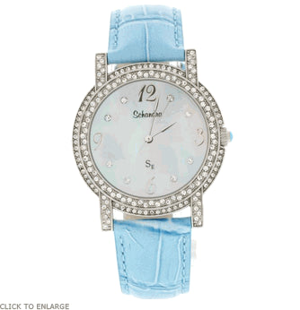 blue leather swarovski crystal watch
