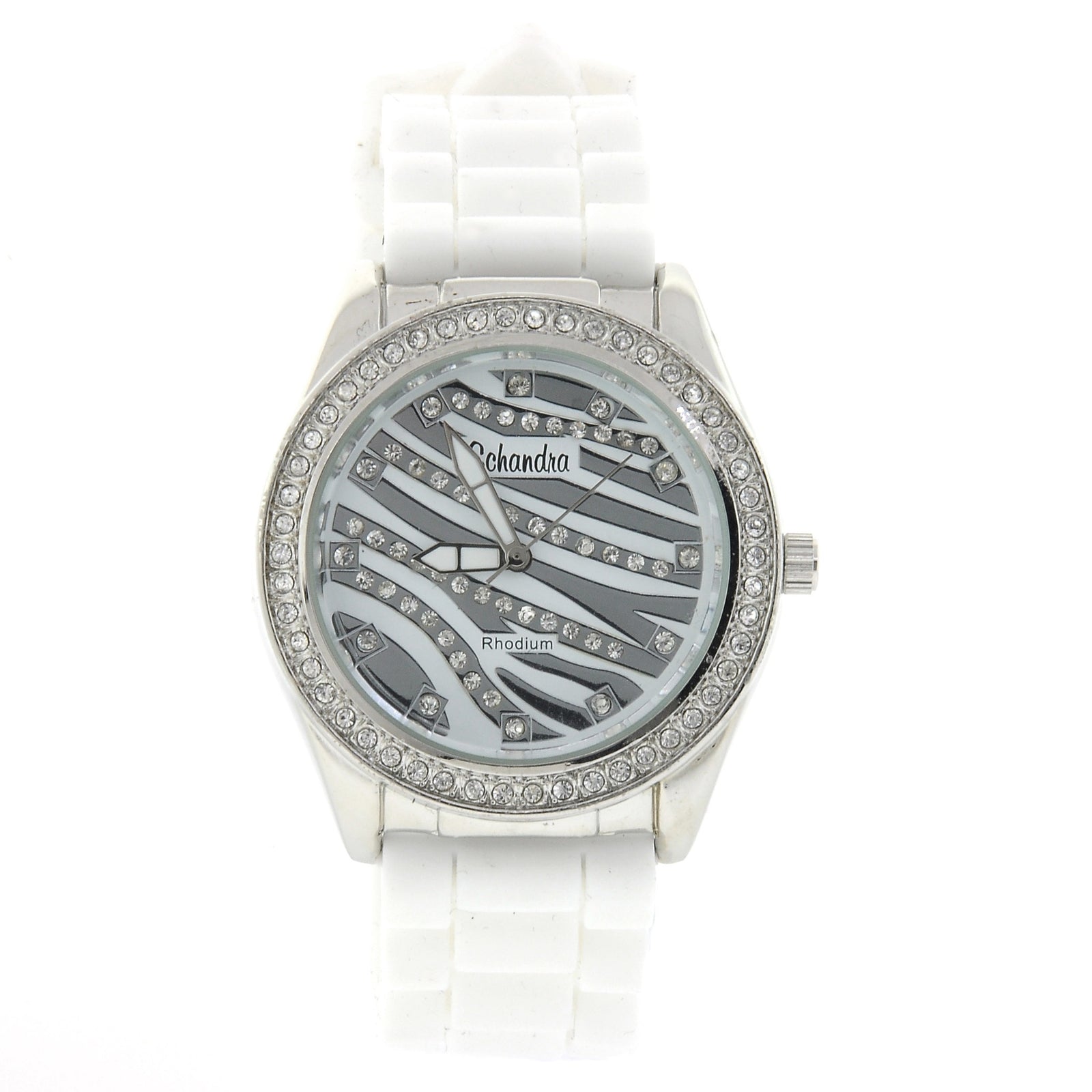 White Zebra Rubber Bling Watch