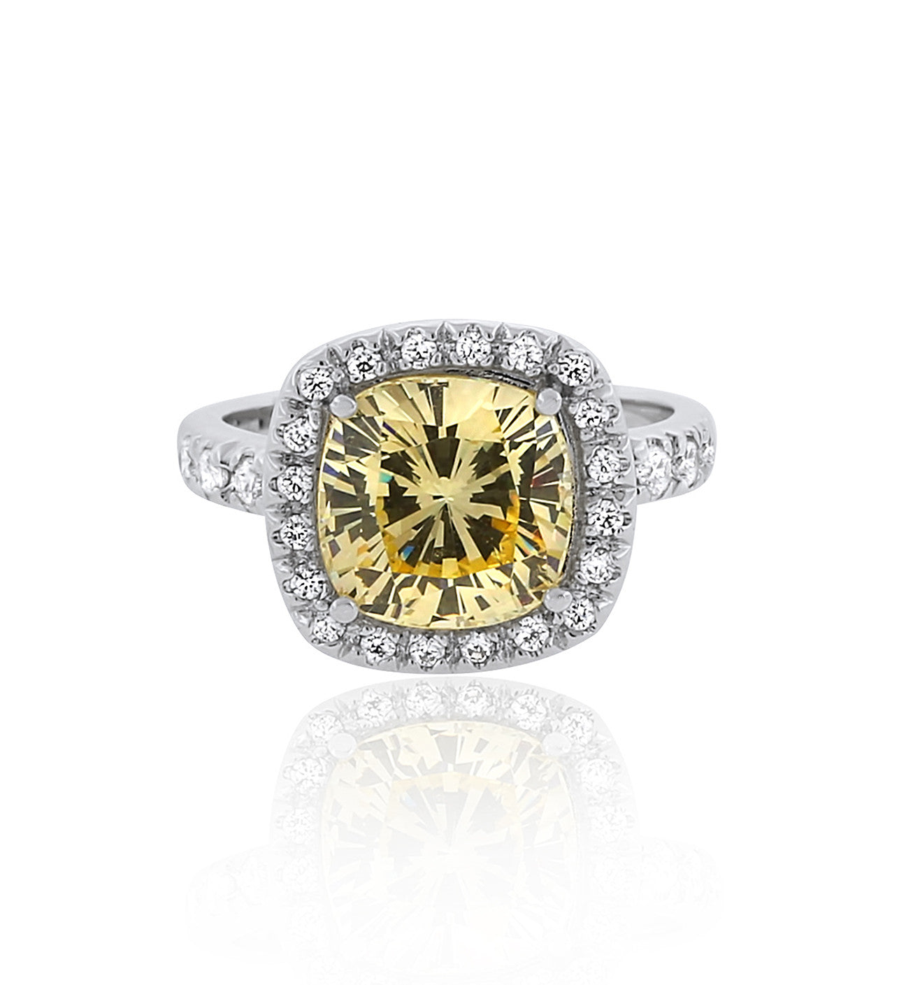 Yellow Cushion halo cz silver travel ring