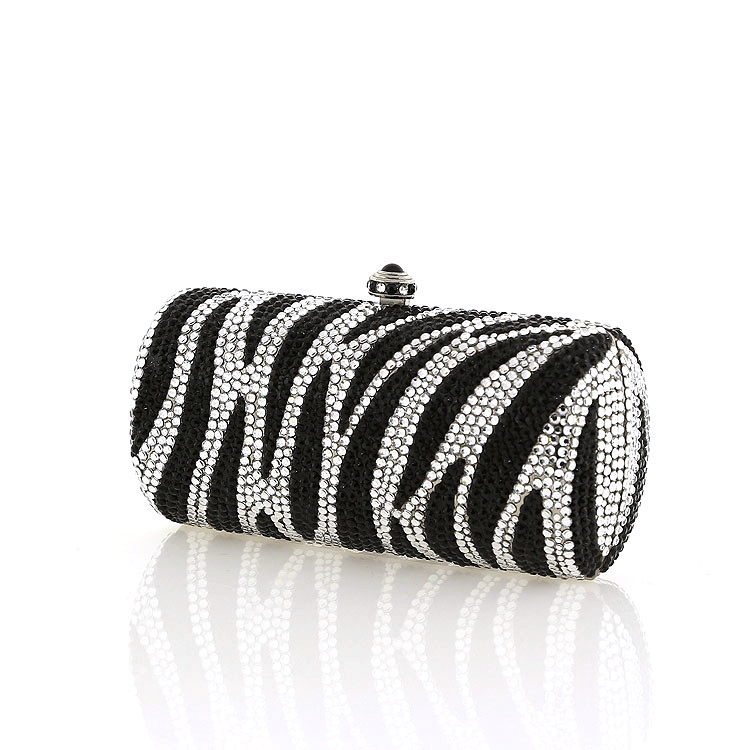 Black and White Clear Zebra Swarovski Crystal Evening Clutch Bobby Schandra